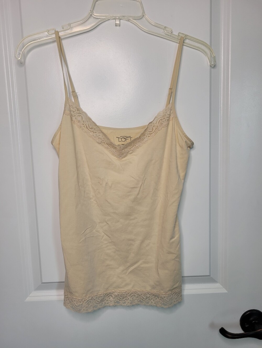 Ann Taylor Loft Lace Trim Cami Size L Y2K Modal Cotton Spandex Beige Neutral